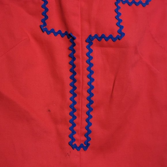 Vintage Jumpsuit Romper Shorts Zip Back Handmade Red Blue Rick Rack Trim Small - Picture 4 of 10